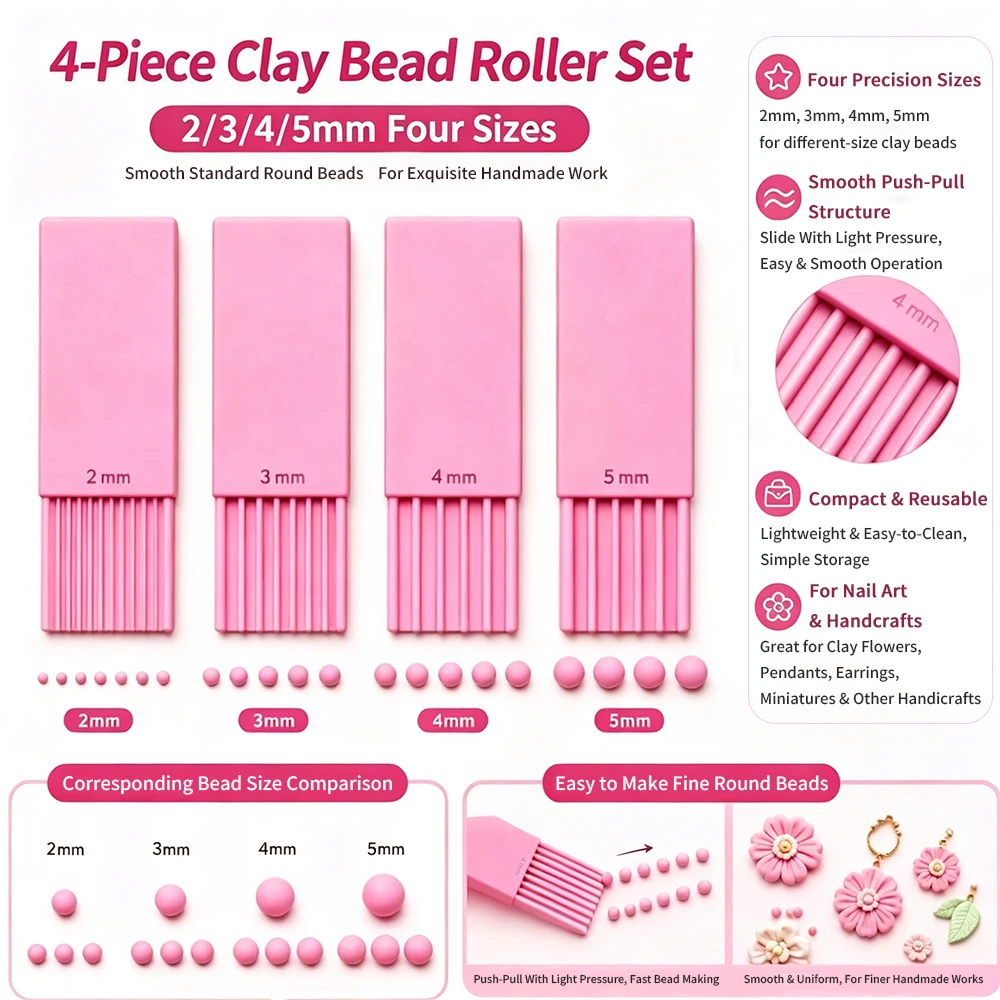 4Pcs Polymer Clay Bead Making Tools Precise Size Sliding Design For Uniform Mini Clay Balls For Jewelry Making & Nail Art Decors