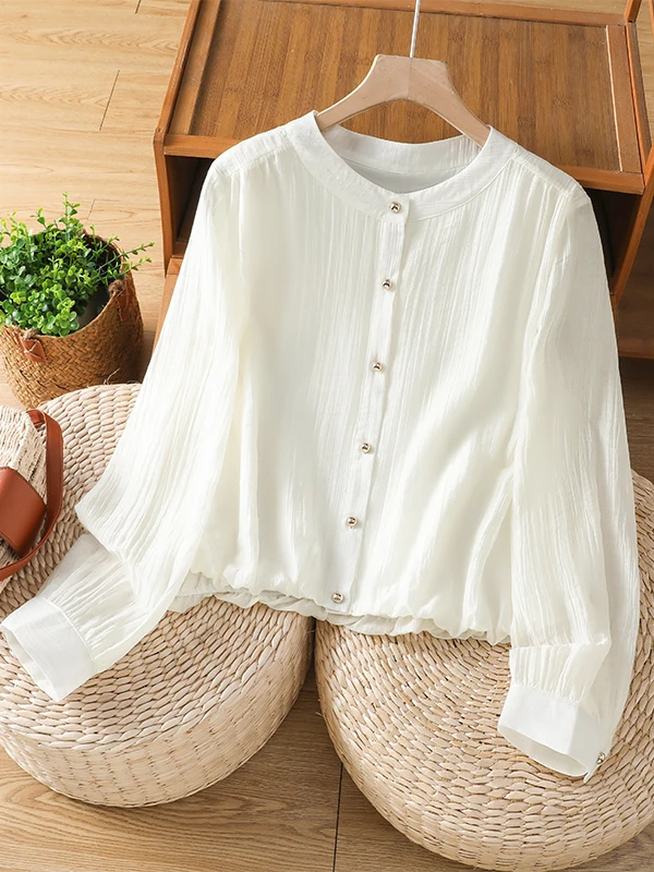 

Korean Sle Loose Fit round Ne Lightweight irt for Women Autumn Season Breathable Comfortable Single Button Closure