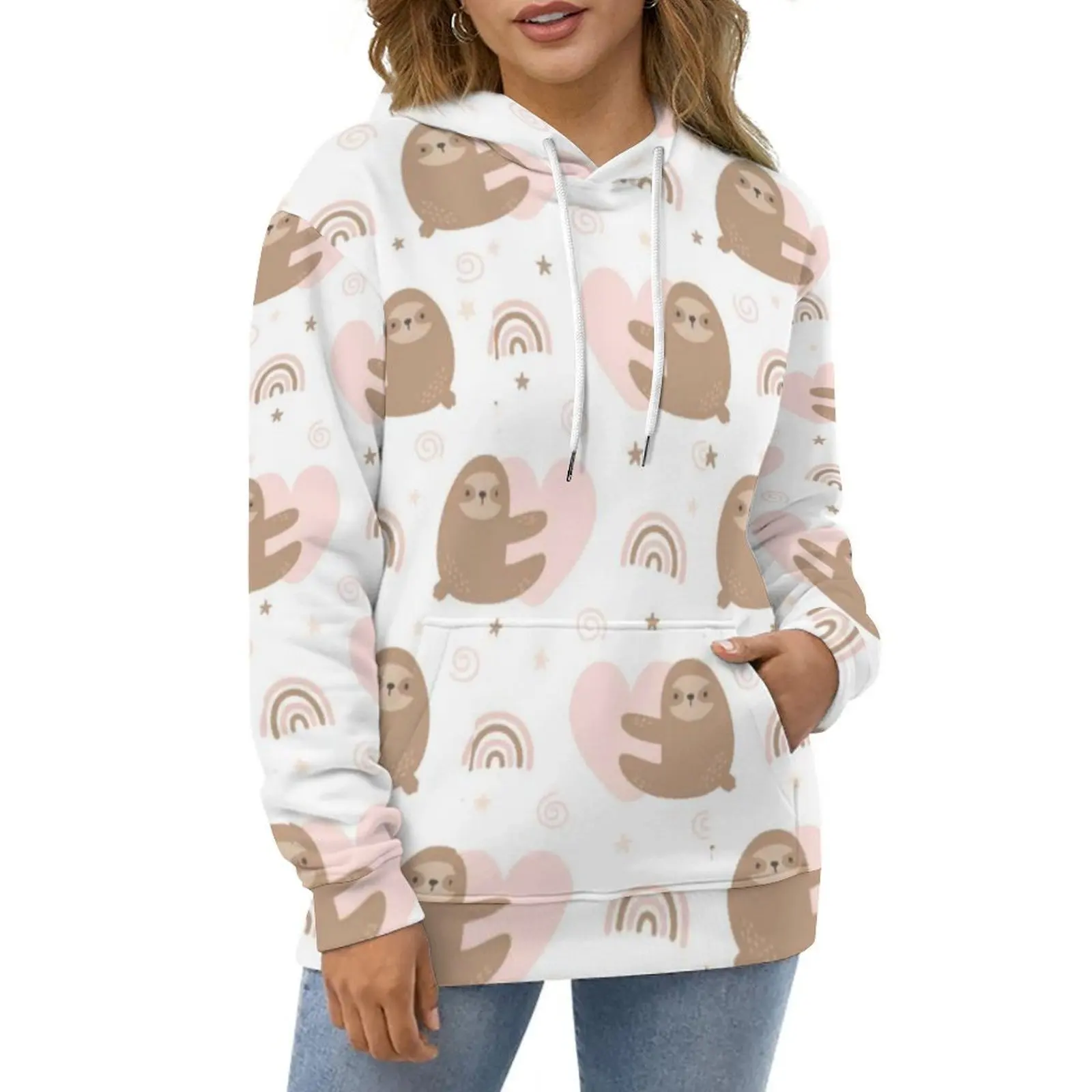 

Hugging Sloths Hoodies Long-Sleeve Cartoon Animal Print Modern Casual Hoodie Autumn Harajuku Oversized Loose Hooded Sweatshirts