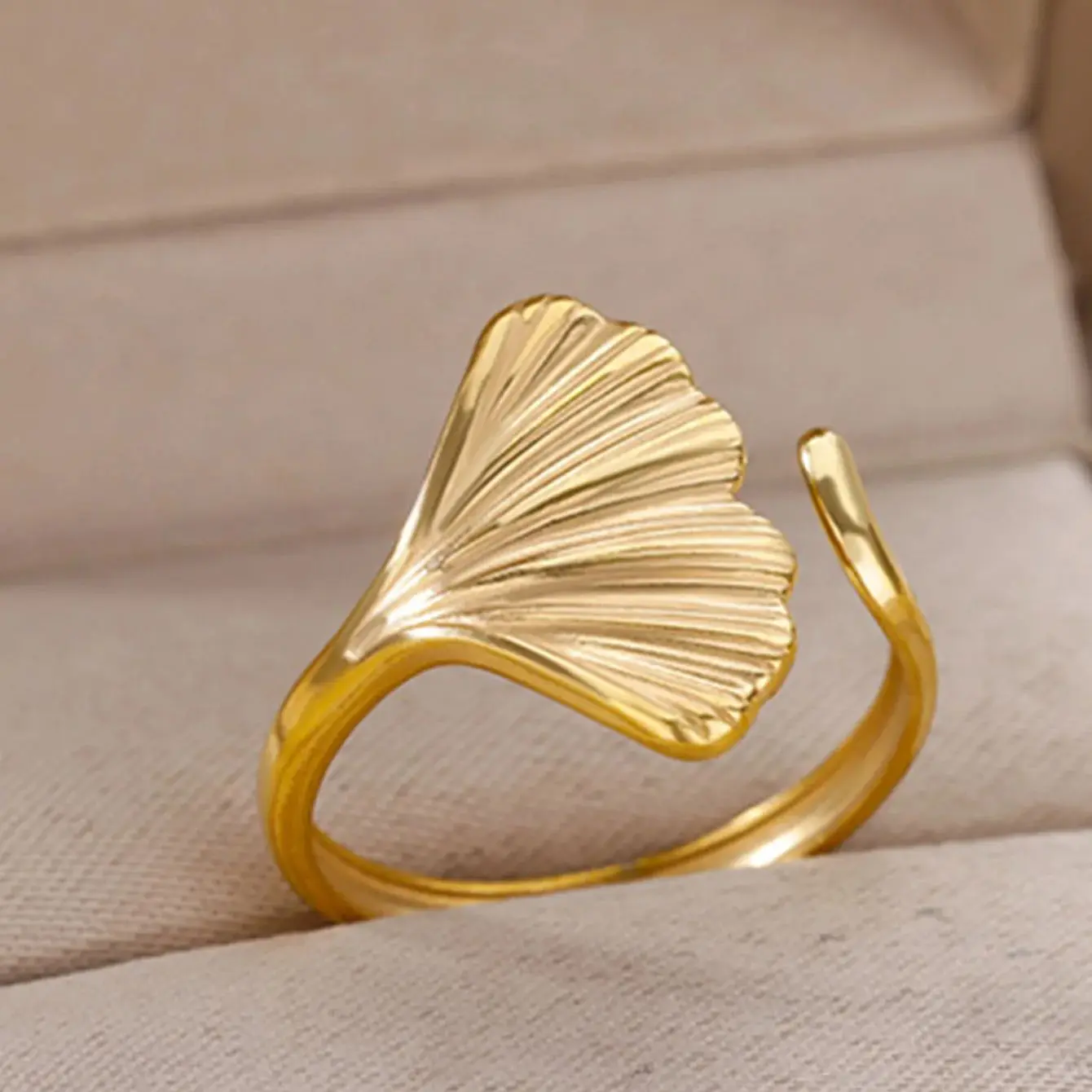Mode Ginkgo Blatt Ringe Für Frauen Gold Farbe Edelstahl Blatt Einstellbare Ring Hochzeit Weihnachten Schmuck Geschenk