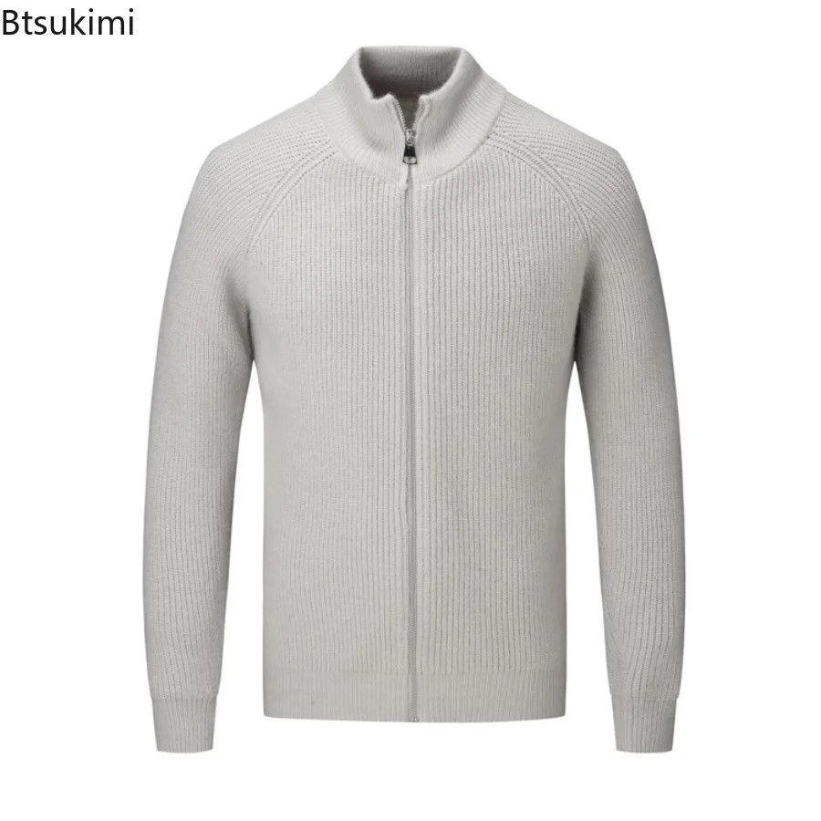 New Men's Cashmere Sweaters Knit Casual Cardigan Half High Collar Zipper Sweater Coats Autumn Winter Thicken Sweater Jacket Male