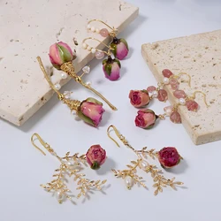 Natural Freshwater Pearl Enamel Resin Flower Earrings Korean Style Women's Luxury Vintage Jewelry Fashion Ladies and Girls Gift