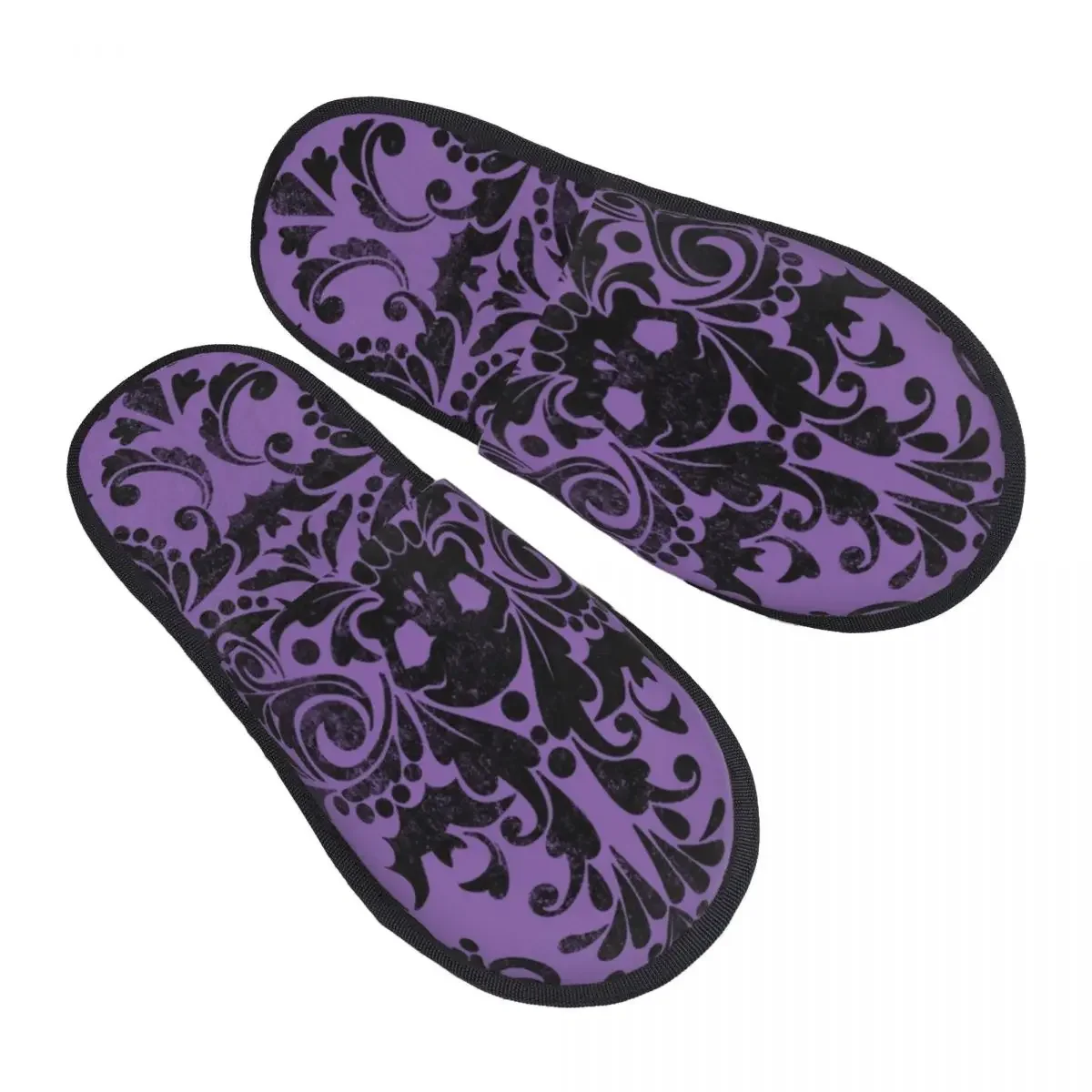 Skull Damask Pattern House Slippers Women Cozy Memory Foam Halloween Witch Goth Occult Slip On Spa Slipper Shoes