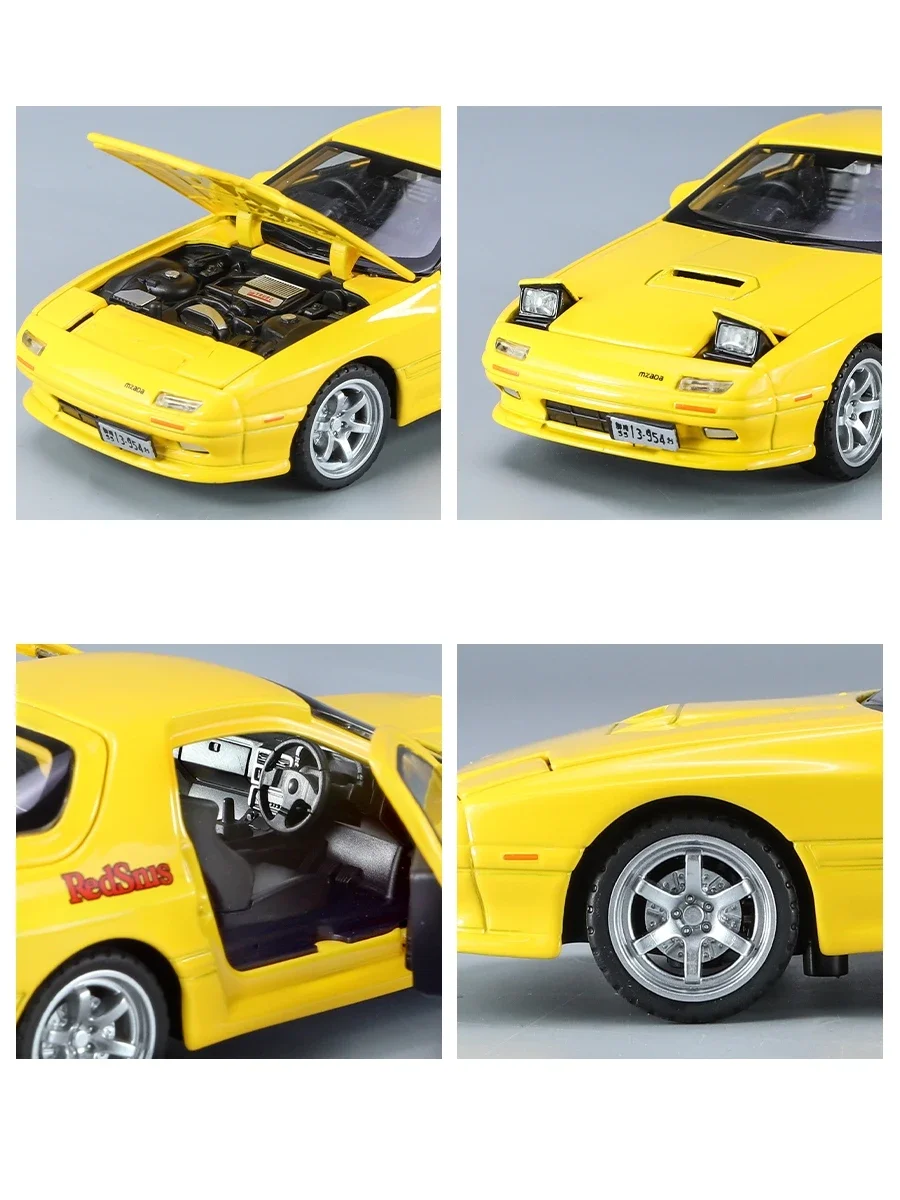 1:32 Mazda RX7 RX-7 Initial D Miniature Diecast Toy Car Model Sound & Light Doors Openable Collection Gift for Children Boy Kid