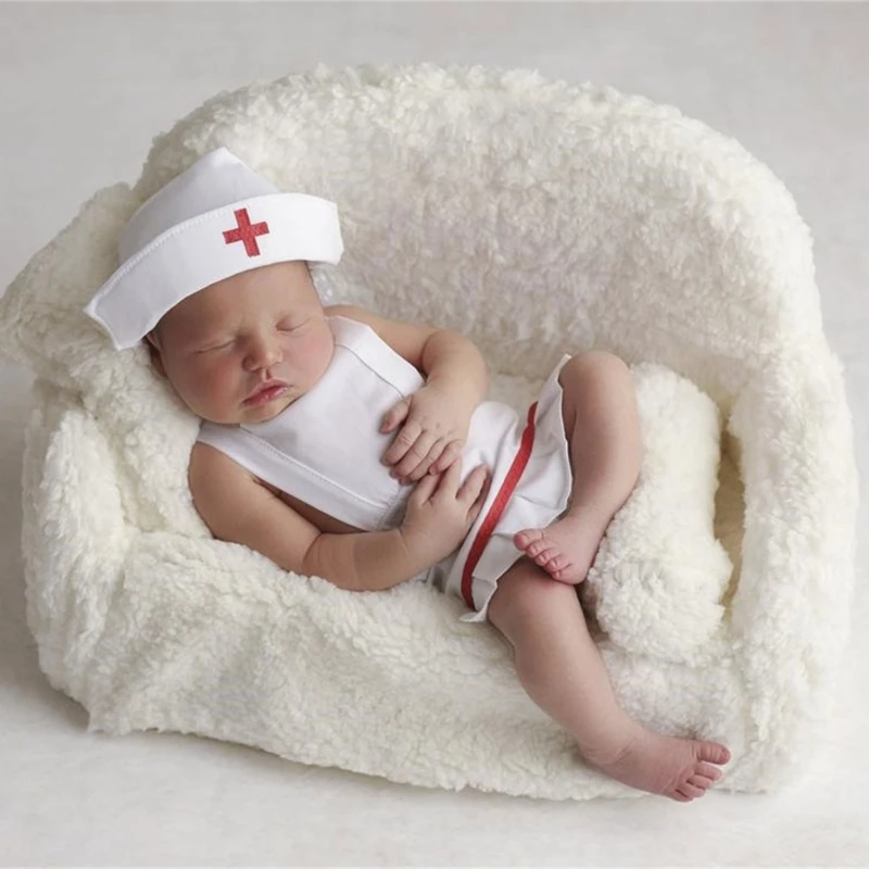 Newborn Nurse Costume Hat Clothing Set Photo Shooting Clothes Photo Props 0-12M Baby Photography Outfit Baby Shower Gift