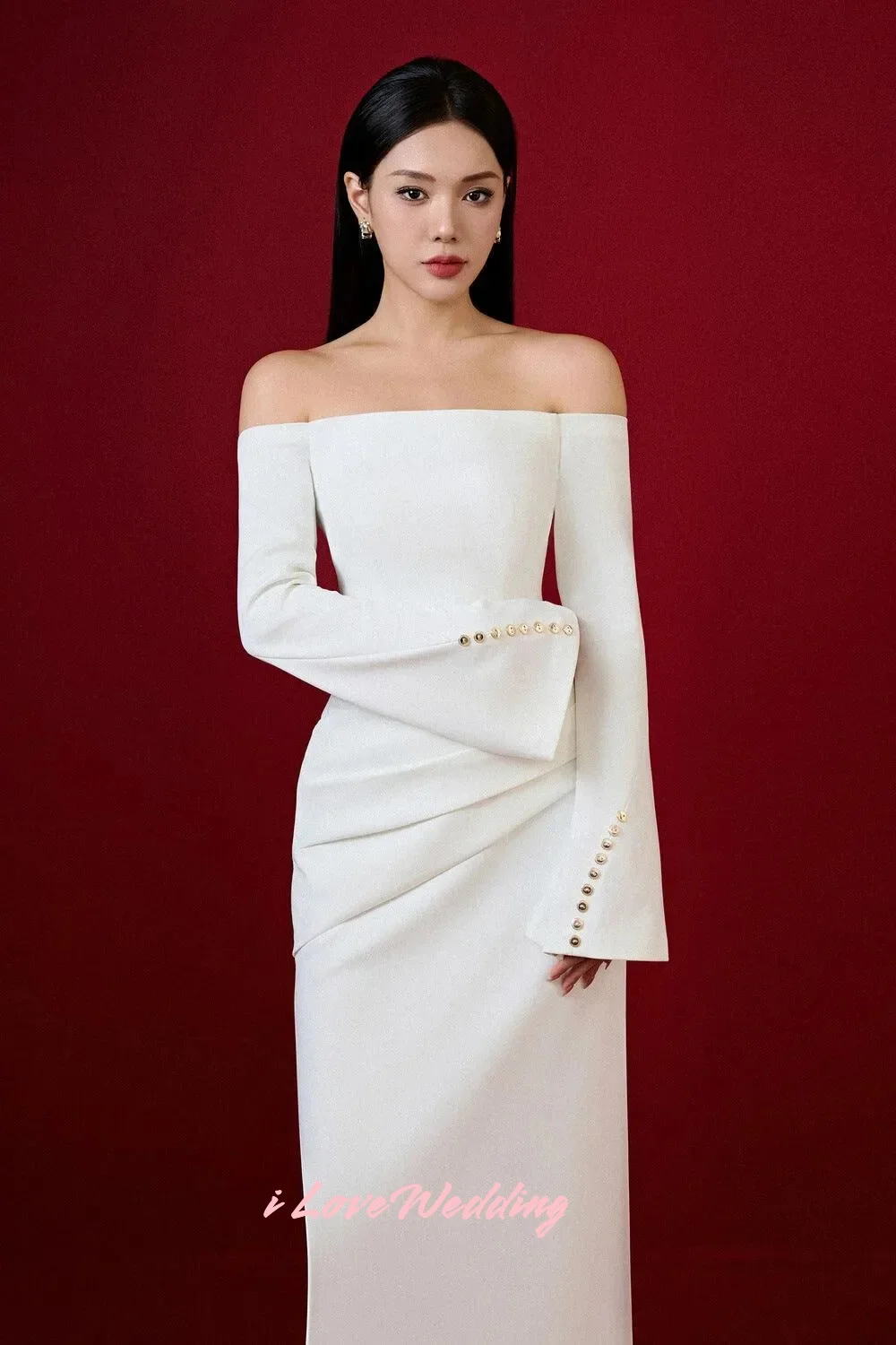 Белые вечерние платья без бретелек 2025: атласное платье с длинными рукавами и пуговицами длиной до щиколотки, плиссированное свадебное платье с рюшами по индивидуальному заказу