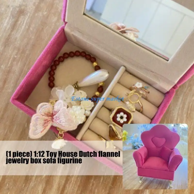 

090B Dollhouses Pink Plush Miniature Sofa With Jewelry Box Function For Toyhouse Accessories