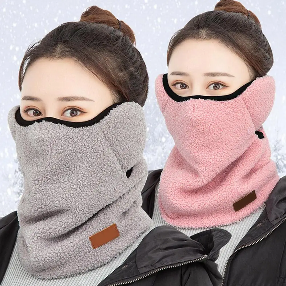 Winter Warm Mask For Women Plush Thickened Neck Protection Face Cover Adjustable Outdoor Sport Cycling Windproof Ski Scarf Masks