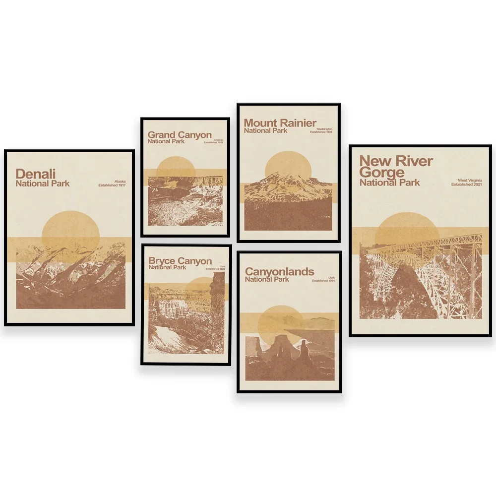 Glacier, Everglades, New River Canyon, Acadia, Rocky Mountains, Mount Rainier, Bryce Canyon, Cactus National Park travel poster