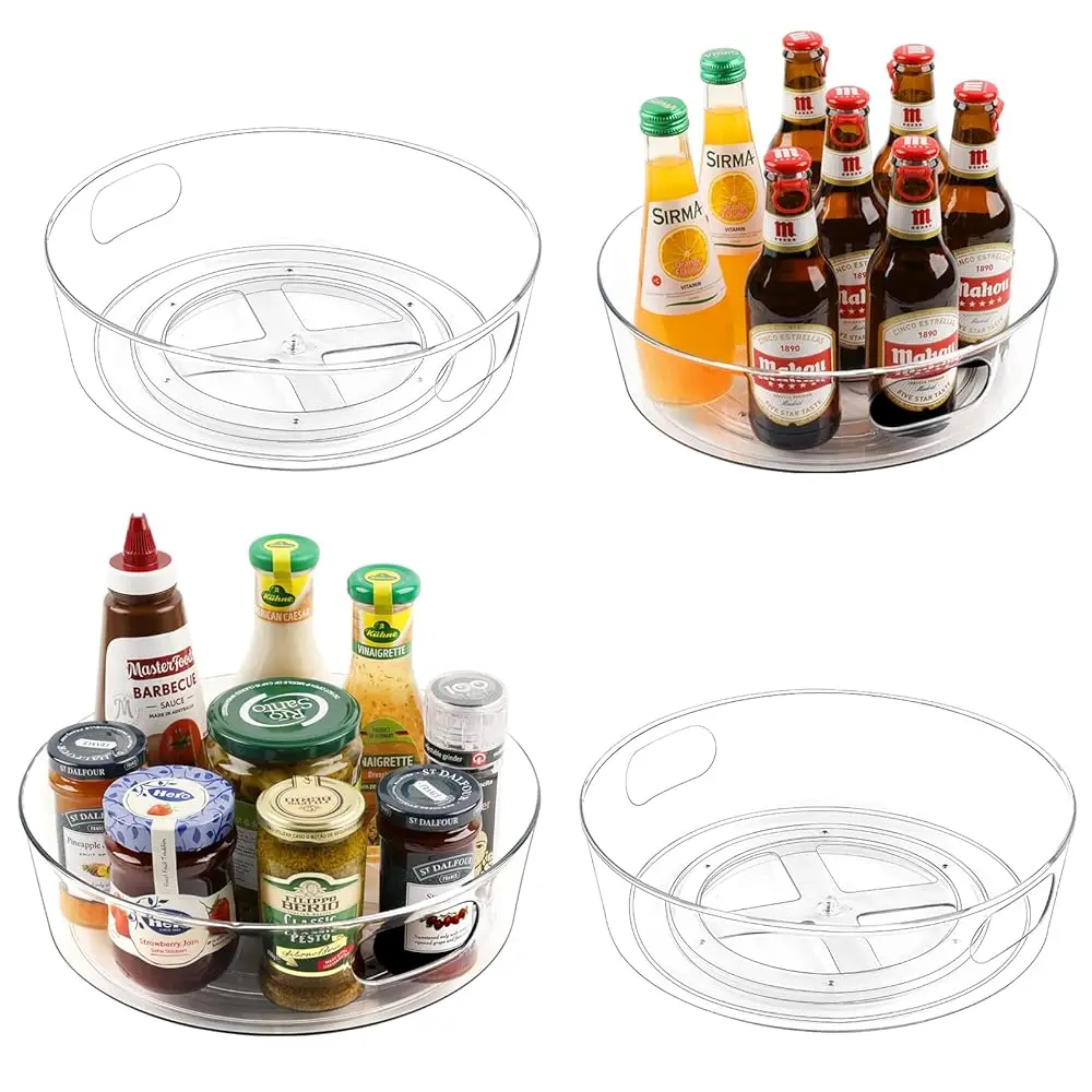 

4 Pa Lazy Susan Organizer For Cabinet, Upgraded 11.5"" Clear Lazy Susan Turntable With Handles And Raised Edge, Rotating Spice