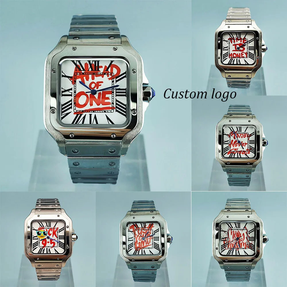 Time is Money NH35 Watch 9-5 Customized Logo 38mm Men's Stainless Steel Automatic Watch, Suitable for NH35 Movement Watches