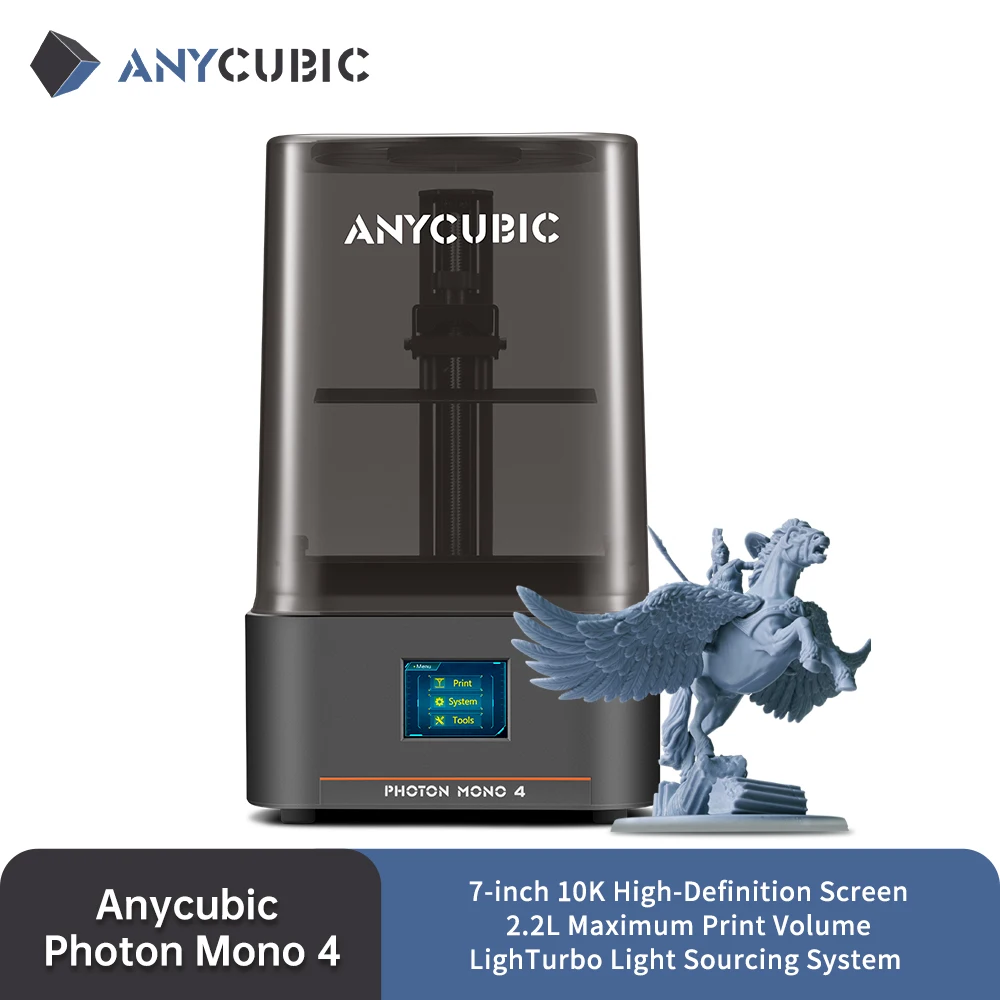 

PRESALE ANYCUBIC Photon Mono 4 УФ-смола 3D-принтер Высокоскоростной 10K 7-дюймовый экран высокой четкости 3D-печати Размер 153×87×165 мм