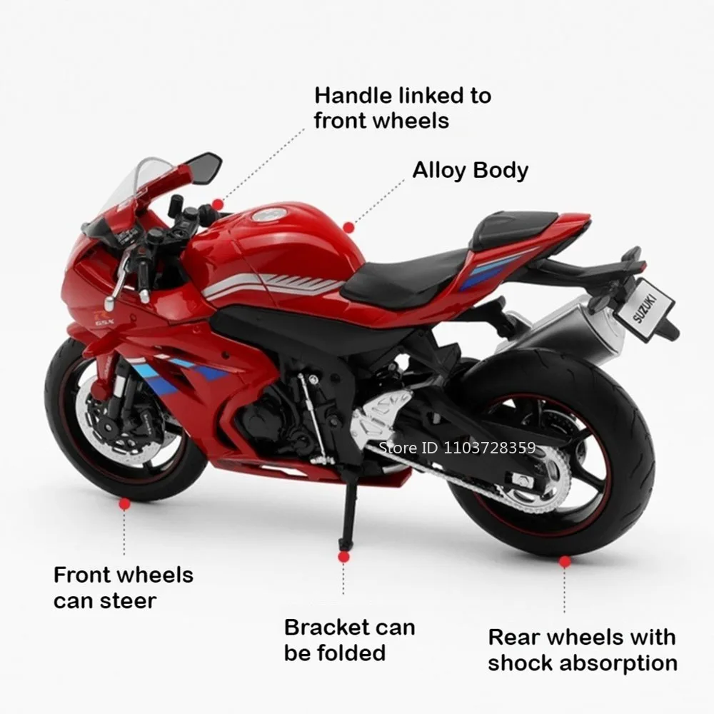 1:12 Suzuki GSX-R1000 YaMaHa YZF-R1M Motorbike Model Toy Metal Diecast Shock Absorption Front Wheel Steering Ornament Motorcycle