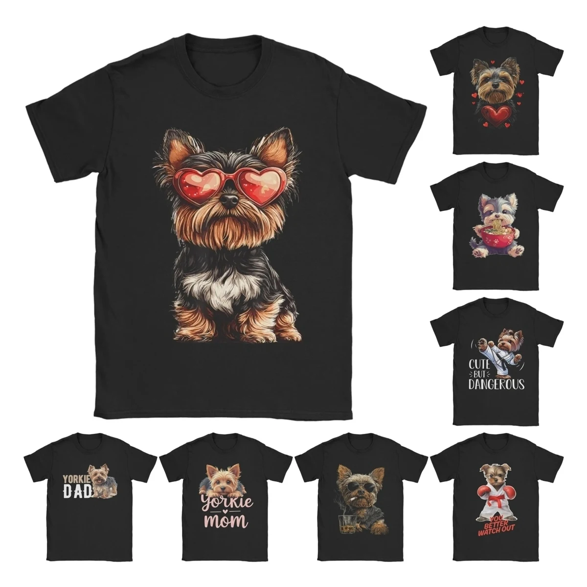 Camiseta com estampa de coração Yorkshire Terrier para homens e mulheres, camiseta incrível de algodão para o dia dos namorados, camiseta para amantes