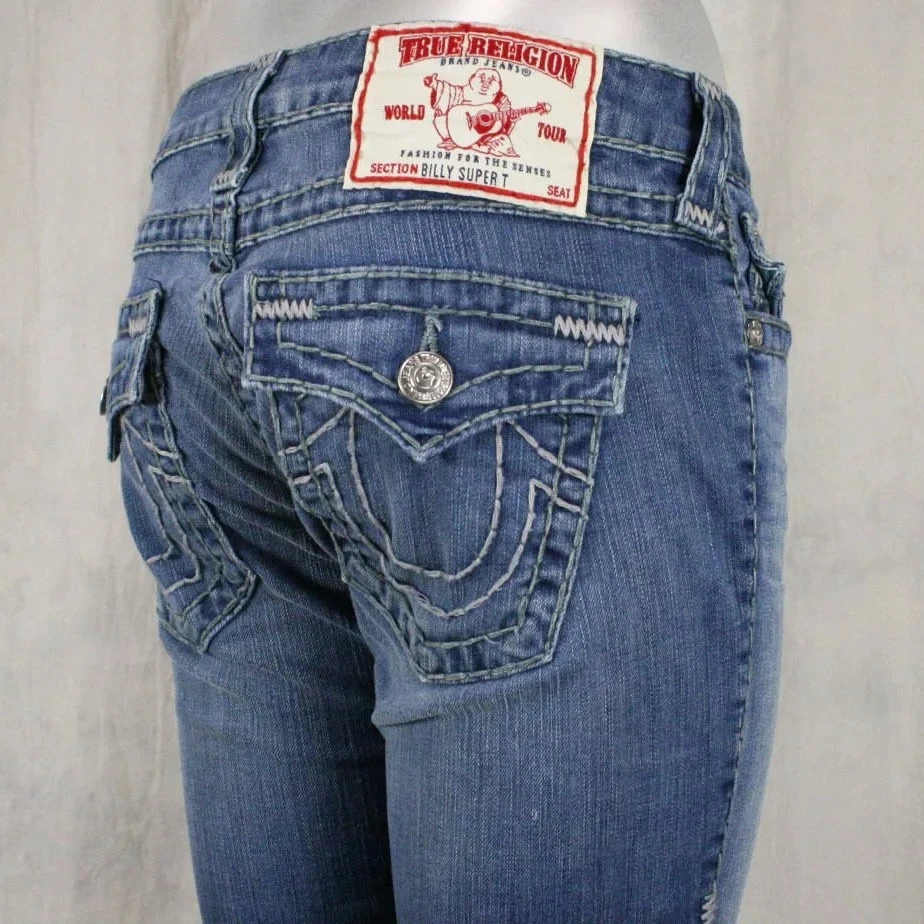 

Harajuku classic blue baggy jeans high street buddha pattern embroidered straight leg pants 2000s y2k casual calf wide leg pants