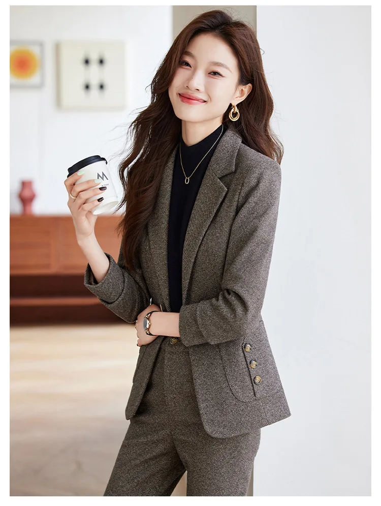 Trajes de negocios de tela de alta calidad para mujer, trajes de pantalón para mujer, Blazers profesionales de oficina para mujer, trajes profesionales, conjunto de Ropa de Trabajo
