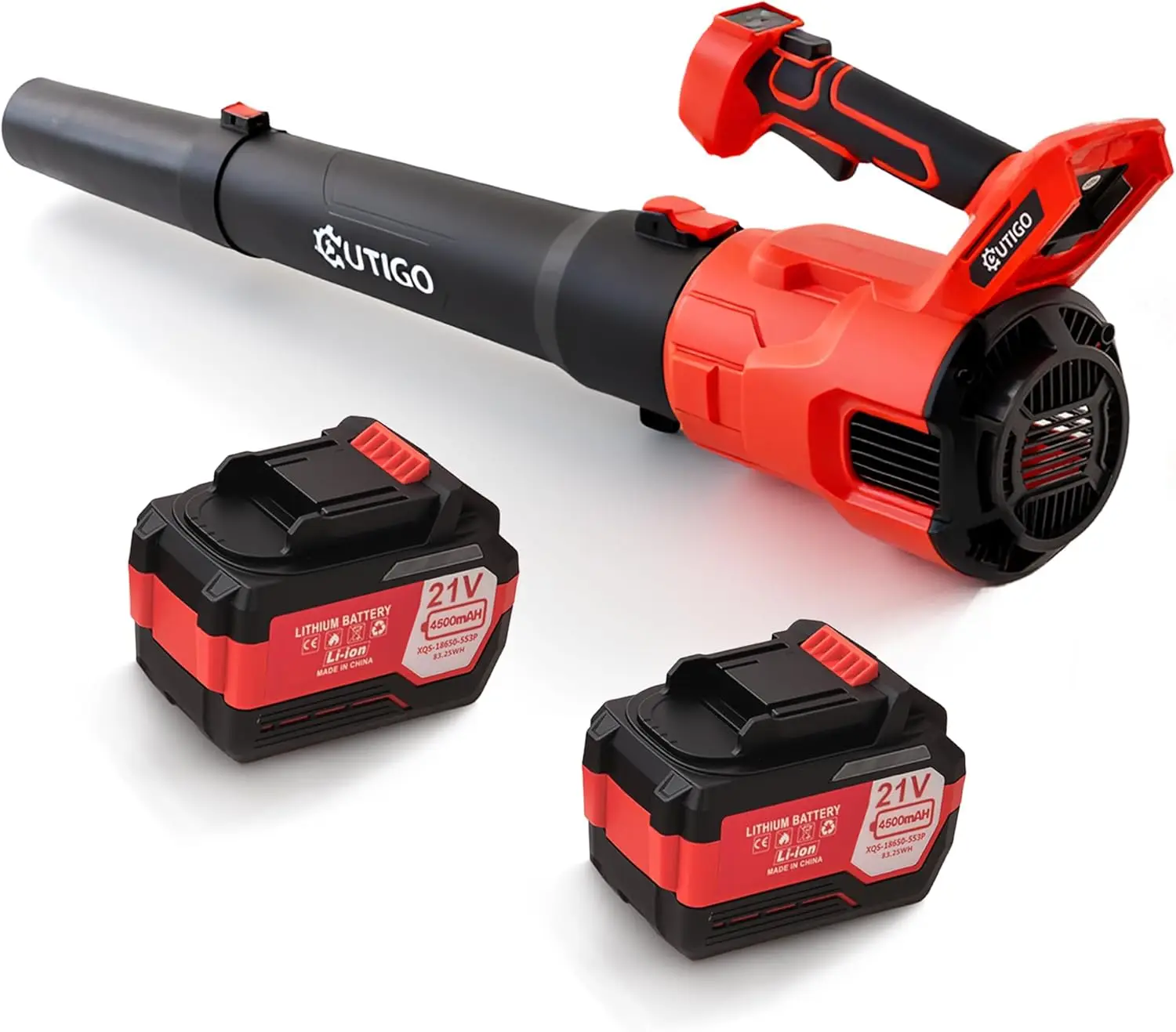 Image of OUTIGO Soffiatore Foglie, Soffiatore Batteria con 2 batterie 4,5 Ah 21V e caricabatterie, 4.5m/s, 3,6 m³/min cod004