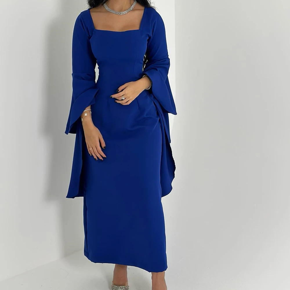 

Customized Delicate Jersey A-Line Evening Dress Temperament Floor Length Long Sleeves Square Neck vestidos para mujer