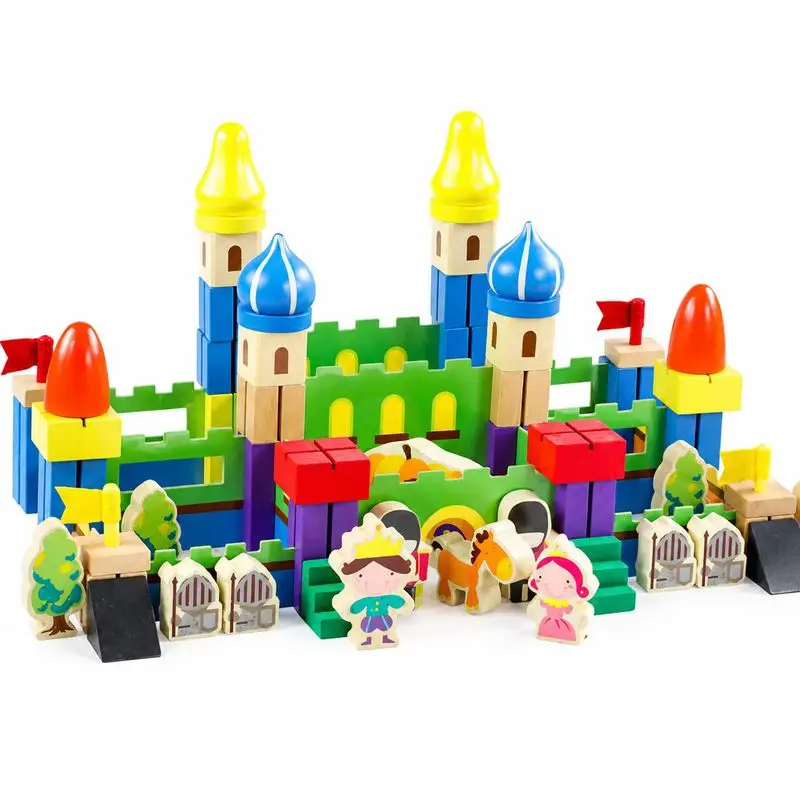 Wooden Castle Building Blocks Set Large Particles Educational Stacking Puzzle Assembly Toy For Intellectual Interactive Kids
