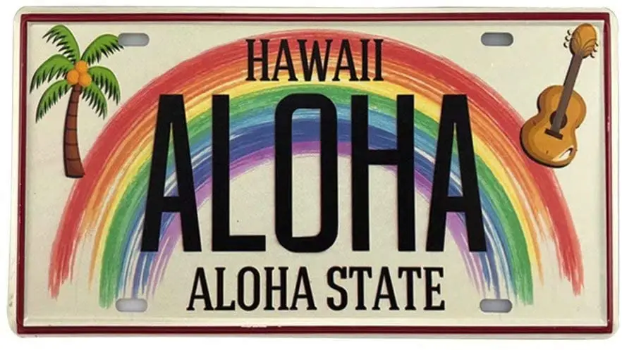 Angeloken New Retro Vintage License Plate Hawaiian Aloha State Tin Sign for Home Decor Wall Plaque 6''x12''