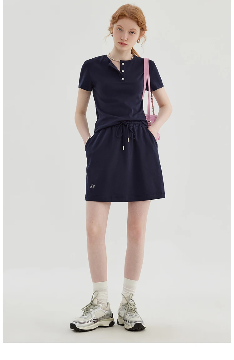 MOLAN Woman Sport Suits 2 Pieces Top+Skirt Short Sleeve V  Neck Solid Loose Drawstring Female Suit