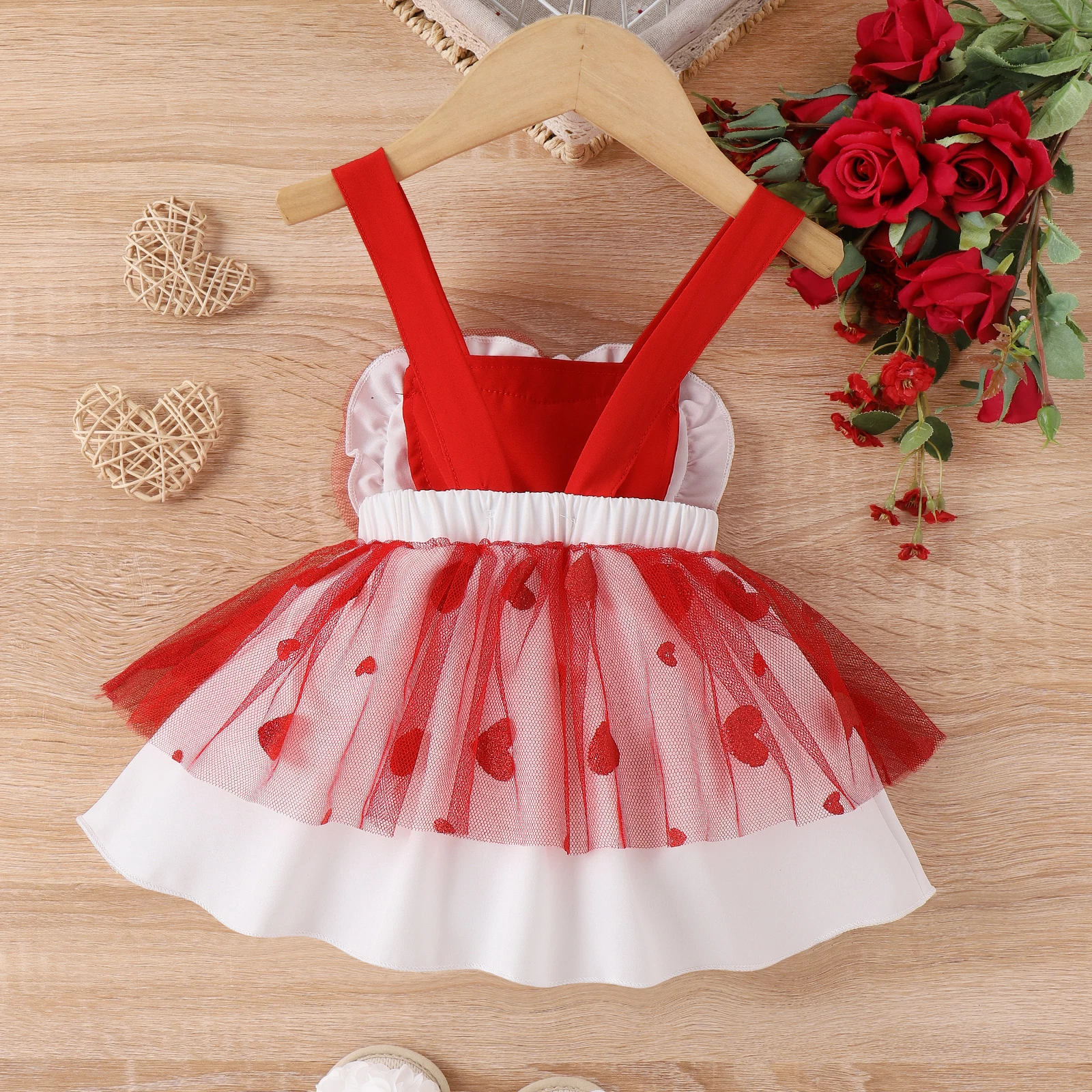 PatPat Valentine's Day Baby Girl Heart-Shaped Mesh Dress