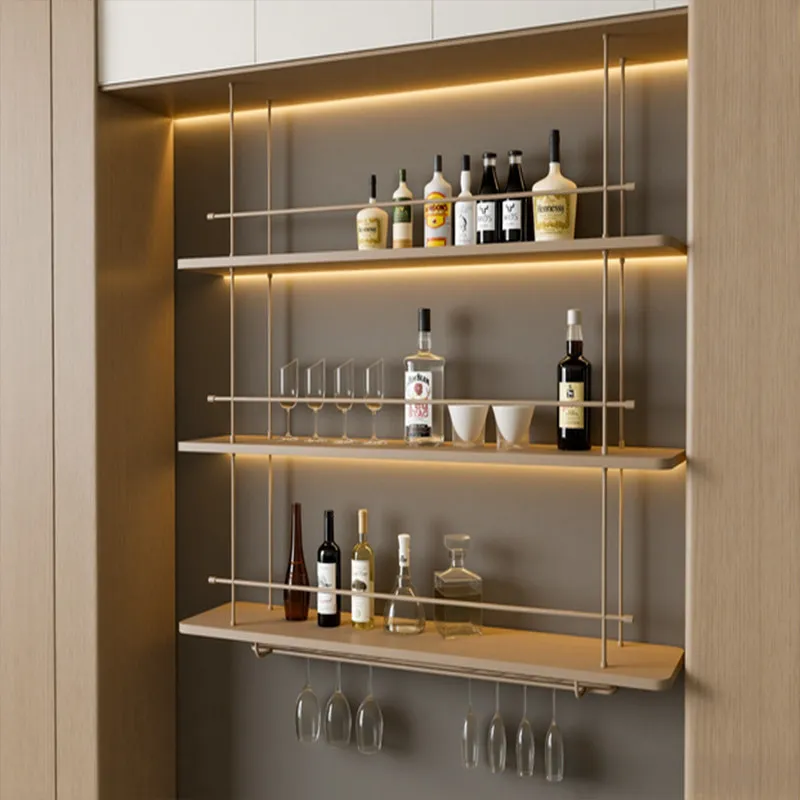 Minimalist Hanger Metal Bar Top Shelf Stainless Steel Hanging Laminate Wine Cabinet