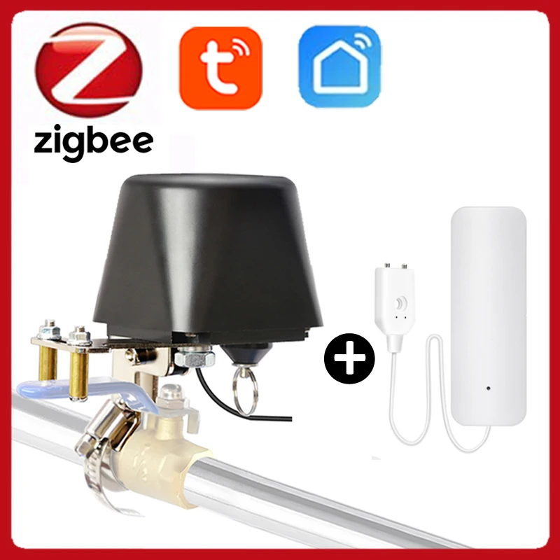 Zigbee Tuya Smart Valve Controller Water Leak Sensor For Water Gas Auto Shut ON Off Timer Sprinkler Alexa Google Remote Control