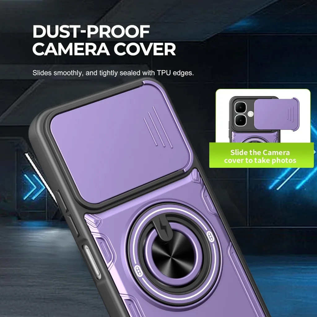 Slide Camera Lens Protector 360° Ring Holder Stand Phone Case for Infinix Smart 10 Hot 60i 60 Pro+ Shockproof Heavy Duty Cover - view 4
