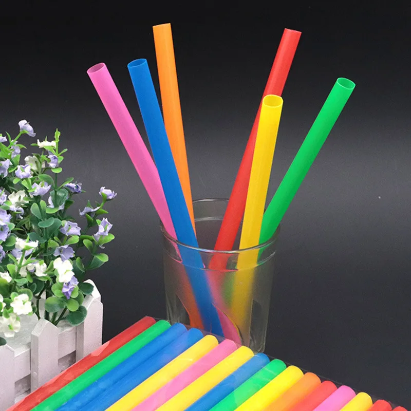 Disposable Color Thick Straw Creative Flat Mouth Milk Tea Straw Colors Bar Cocktail Cola Straw Party Kitchen Wedding 100PCS