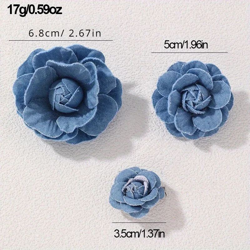 Handmade Fashion Denim Camellia Brooch Fabric Suit Coats Blue Brooch Wedding Party Costume Jewelry Accessories Decoration