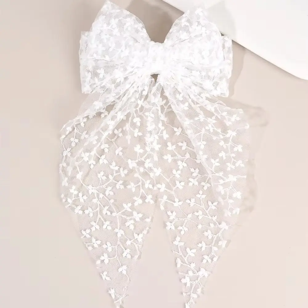 

Fashion Sweet Large Bow Hair Clip Elegant Embroidery Bownot Hairpin Double-Layer Lace Headwear Gift