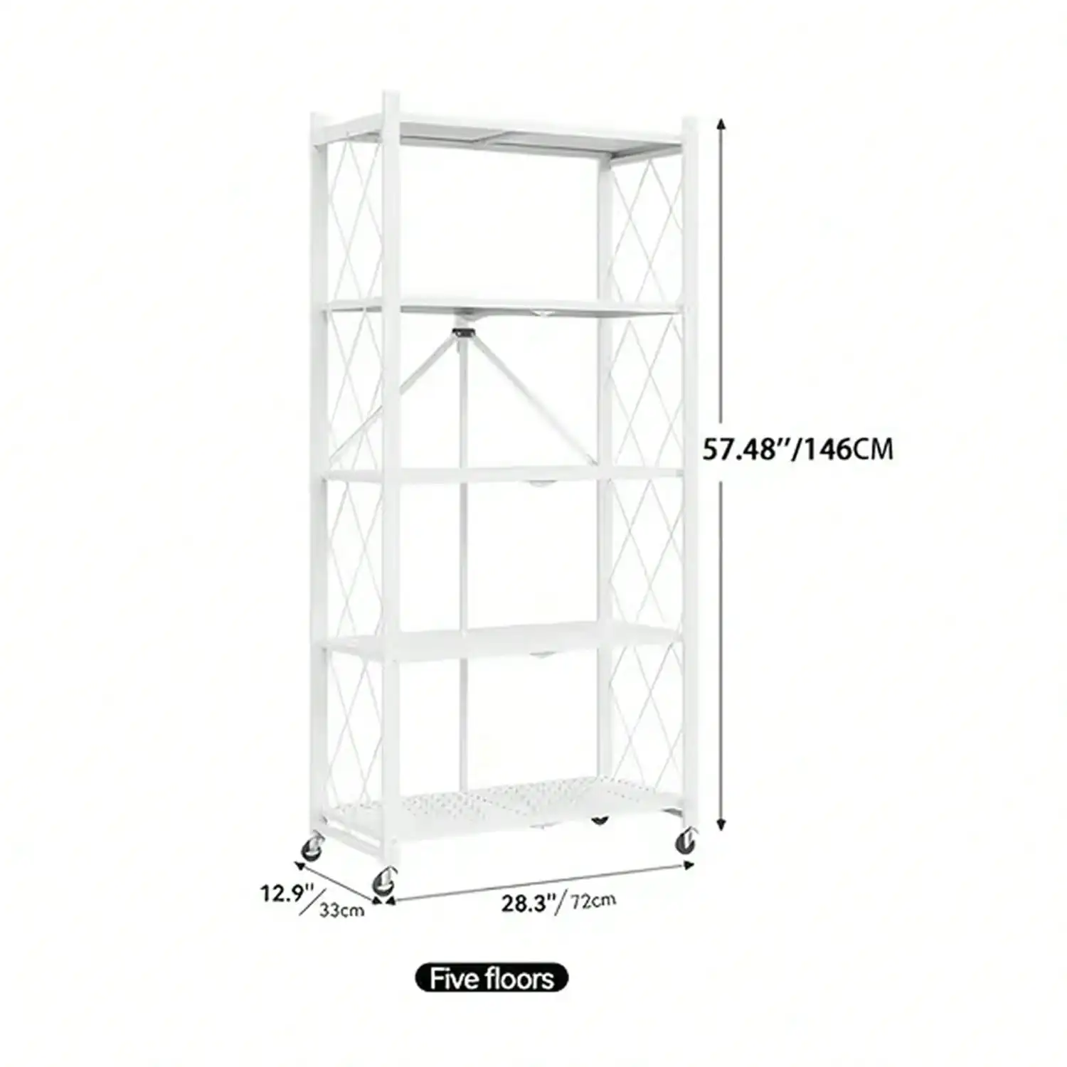 Upgraded 5‑Tier Foldable Rolling Storage Shelf, Collapsible Metal Display Shelving Unit with Wheels, 750 Lbs Large‑Capacity Storage Trolley for Books & Kitchen Organization