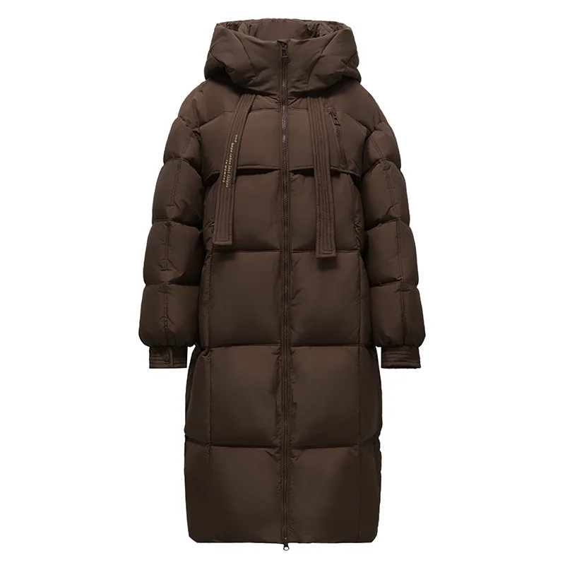 

Lady's Winter Thickened Padded Coat Solid Color Pockets Hooded Loose Fit Quilted Jacket For Women Over-the-knee Female's Coat