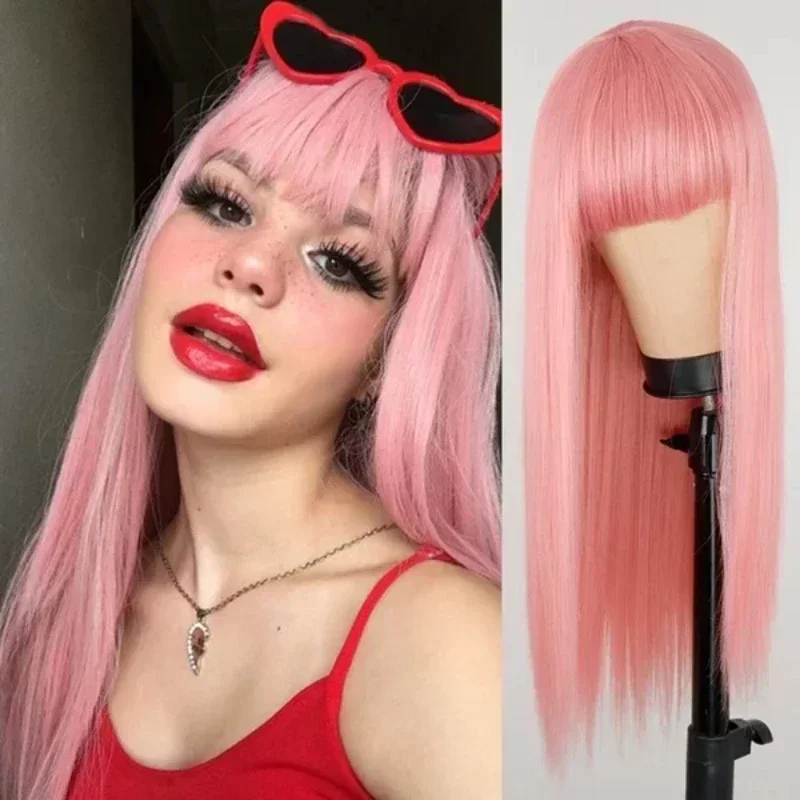 Women Long Bangs Hair Extension Straight Synthetic Fiber Headband Wig Heat Resistant Silk Hairpiece Multi Color - view 4