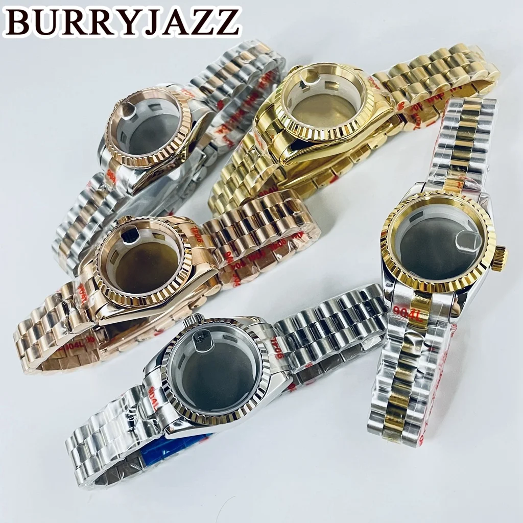 BURRYJAZZ 26mm NH05 NH06 Watch Case Silver Golden Rose Gold Stainless Steel Case With Sapphire Crysta Waterproof