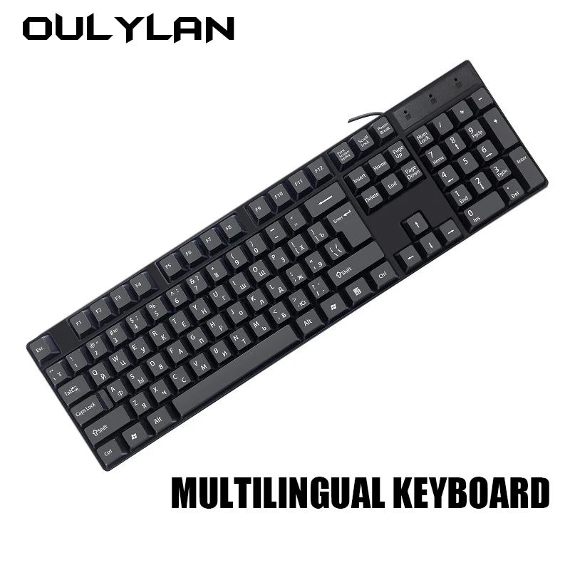 2024 Black Keyboard Russian Spanish Arabic French Layout USB Wired waterproof 104-key keyboard for Home office computer OULYLAN