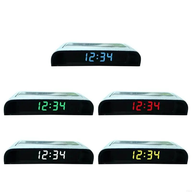 C63D Solar Time Display Vehicle Mounted Solar Clock Travel Essential Solar Car Clock