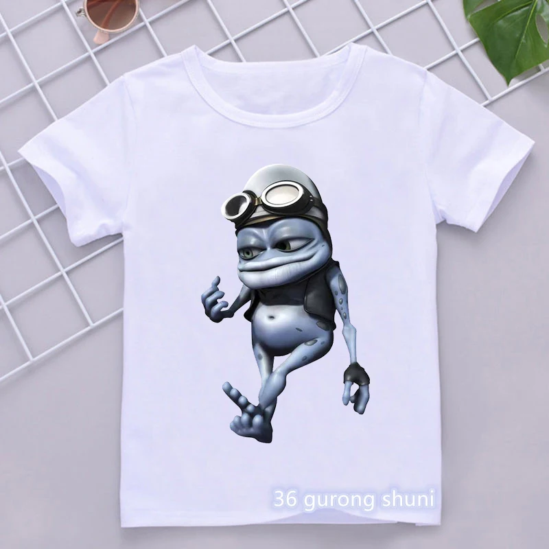 T-Shirt Blanc à Manches Courtes pour Garçon, Vêtement de Style Hip Hop, Imprimé de Dessin Animé Grenouille Elin, Livraison Directe