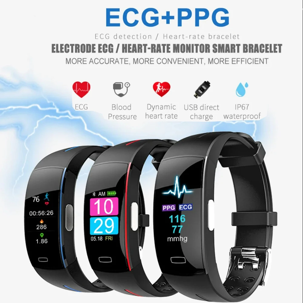 Pulsera inteligente ECG PPG para hombre, reloj deportivo resistente al agua IP67, control de temperatura corporal, presión arterial, oxígeno, Fitness