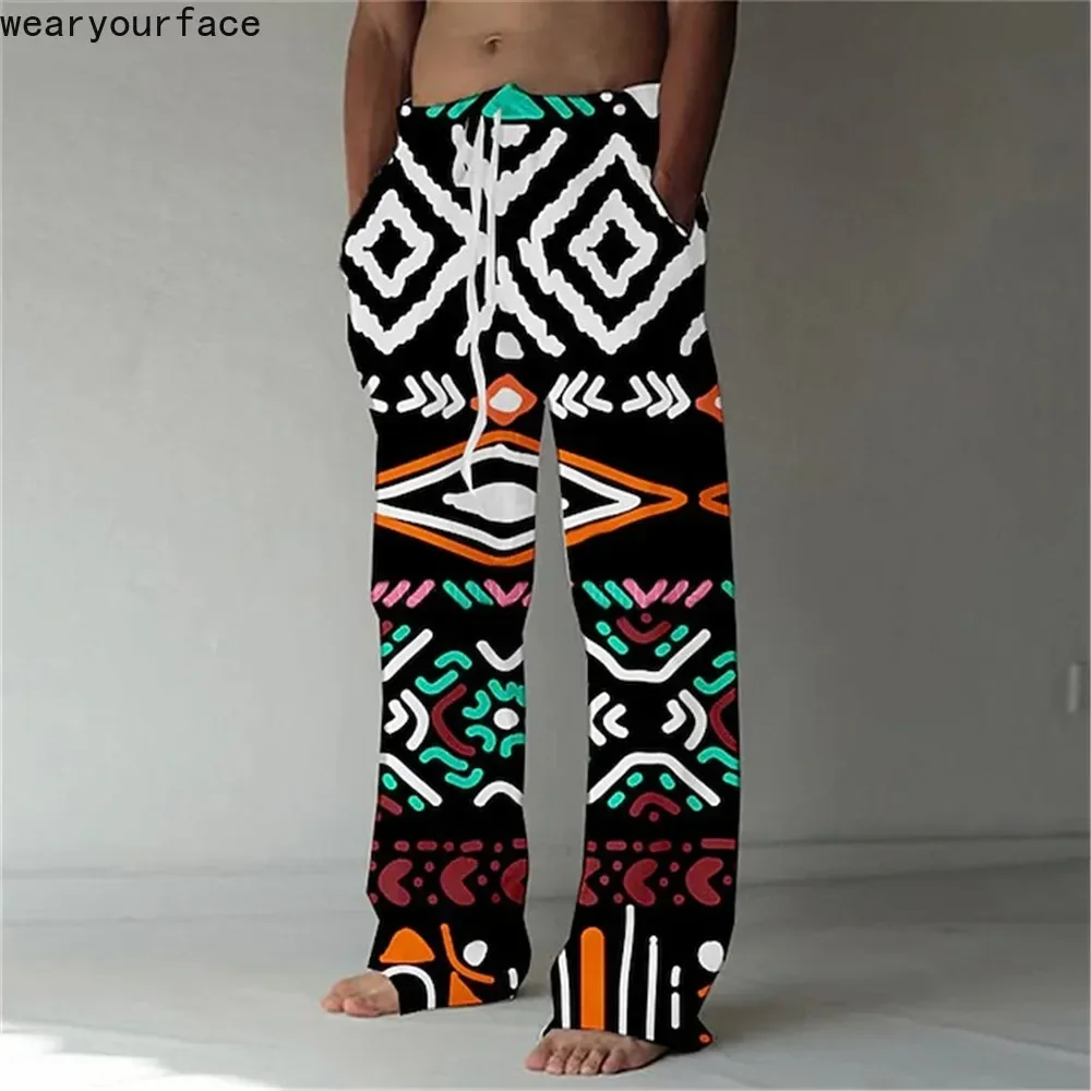 

Geometry Pattern Leaves Straight Full Length Wide Leg Pants Printed Hipster Fashion Trousers Streetwear Sweatpants Men Clothing