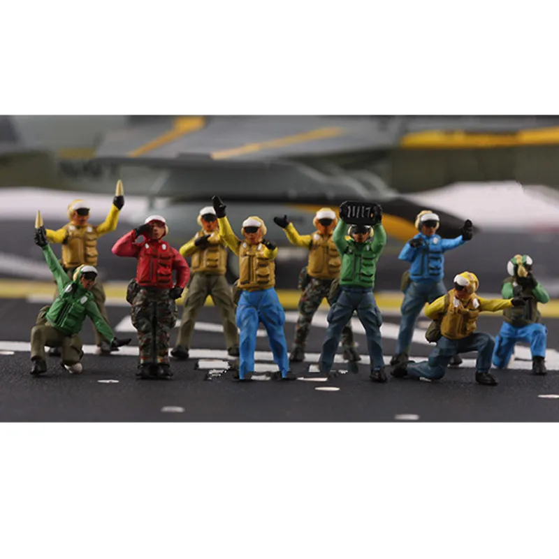 1:72 Scale Model 10Pcs Action Figure US Navy Aircraft Carrier Ground Handling Working Men Doll Toys DIY Scene Accessory Display