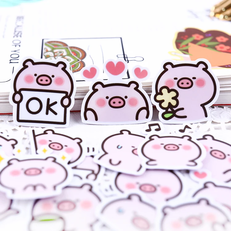 40pcs Pig Expression Hand Account Sticker Decoration Pattern Cute Cartoon Japanese Mobile Phone Case Ipad Notebook Material