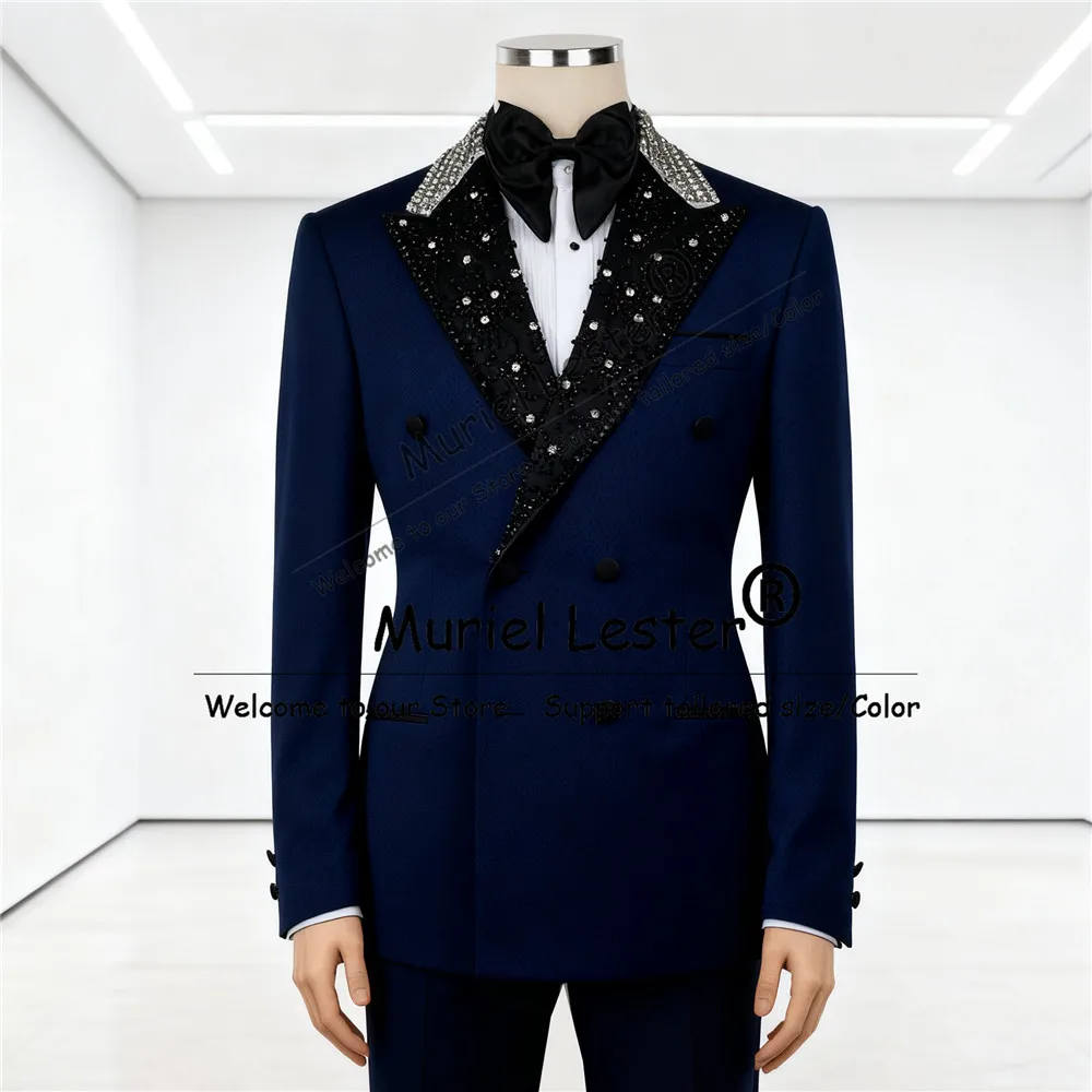 

Мужской костюм с металлическими камнями и бисером, приталенный двубортный пиджак для жениха, индивидуальные комплекты из 2 предметов, смокинги для выпускного вечера