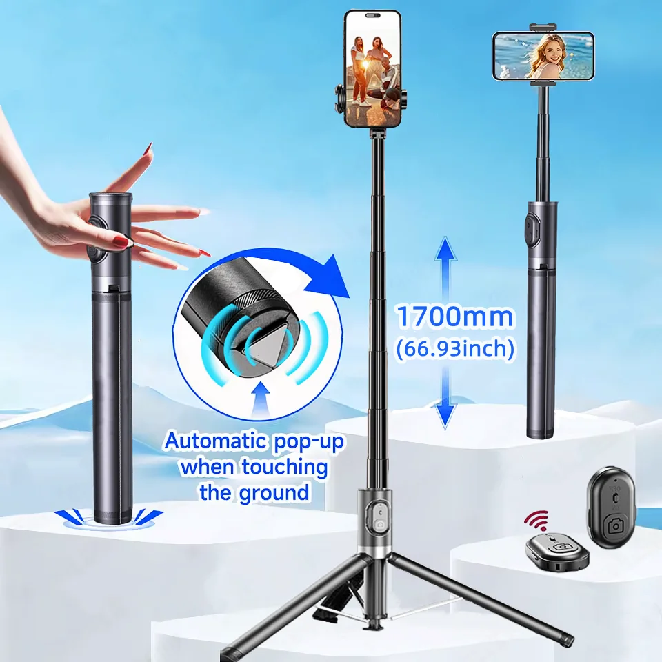 

DP08 1,7 м с интеллектуальным выдвижным штативом, палка для селфи, беспроводной Bluetooth-пульт дистанционного управления, стабильная подставка для телефона для видеосъемки, монопод