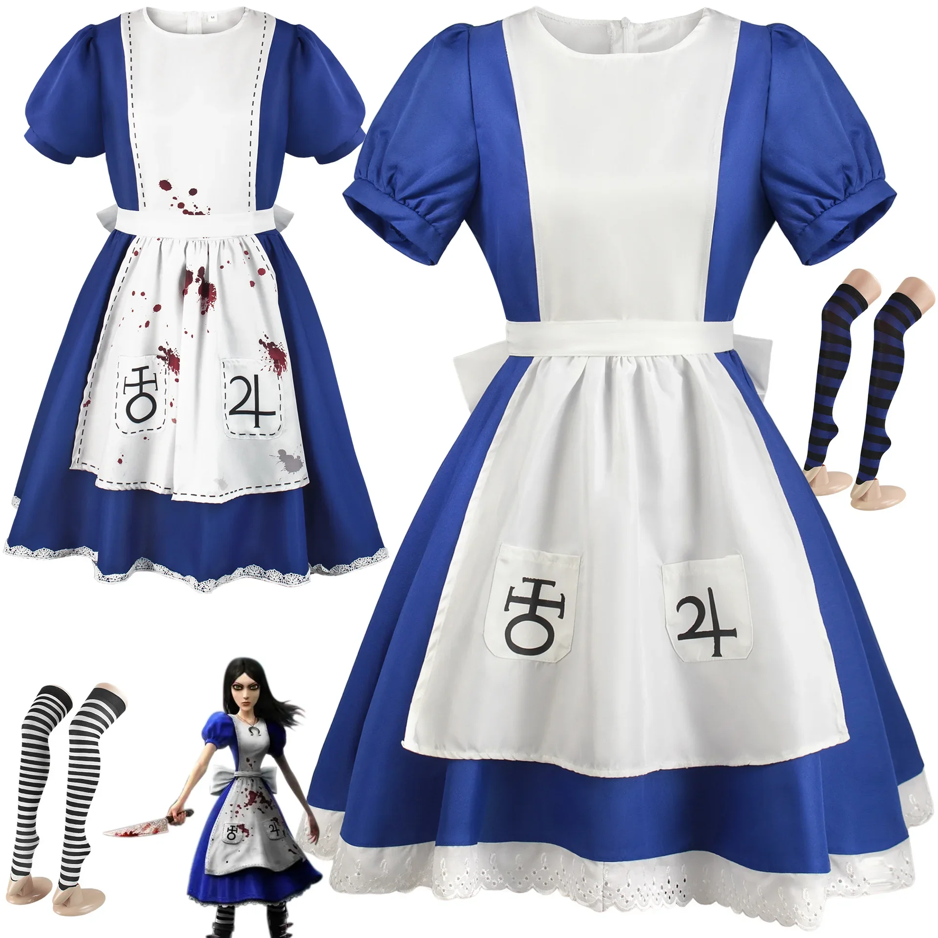 Anime Alice Wahnsinn kehrt Cosplay Maid Schürze Kleid Spiel Wahnsinn zurückgibt Alice Cosplay Kostüm für Frauen Mädchen Halloween-Party