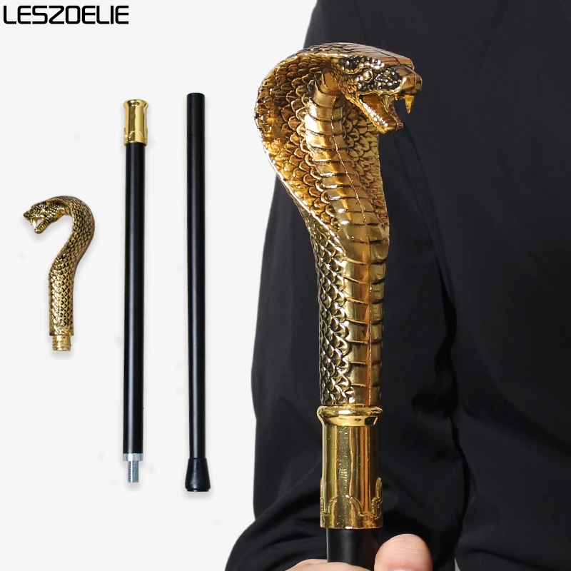 عصا المشي برأس كوبرا باللونين الذهبي والأسود للرجال، عصا زخرفية أنيقة عتيقة للنساء، إكسسوار فاخر للهالوين #1