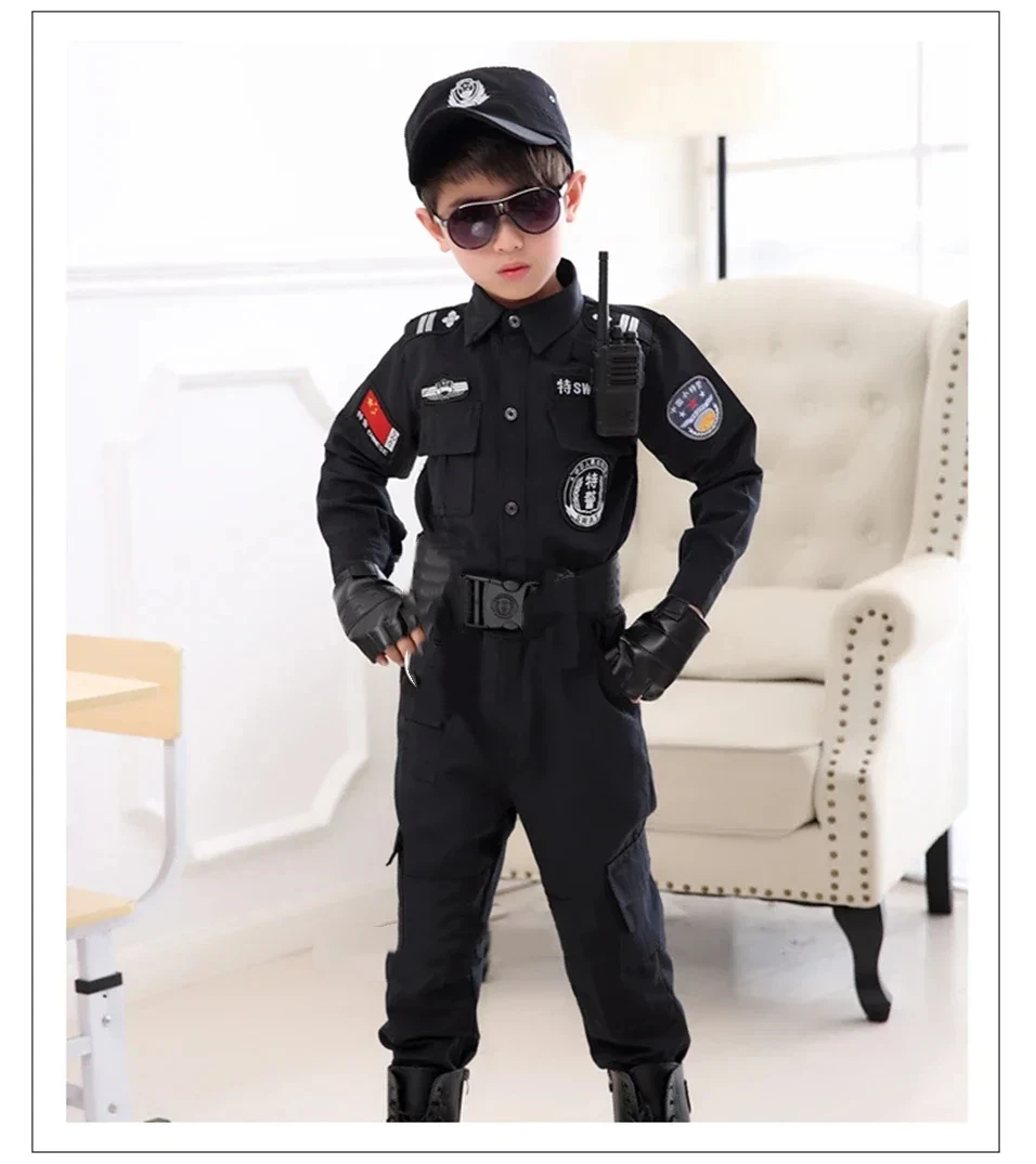2026 Swat Halloween Police Officer Cosplay Costumes  Carnival Police Uniform 110-160Cm Boys Army Police Officers Soldier - view 4