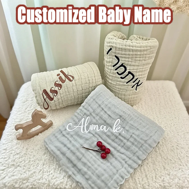 

Custom Baby Name Six Layer Gauze Cotton Bath Towel Quick-Dry Absorbent Swaddle for Newborn Travel Beach Blanket Nursing Towel