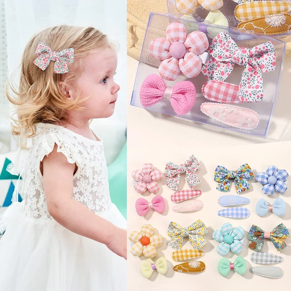 5Pcs/Set Mini Baby Girl Hair Clip Cute Floral Bow Bunny Princess Hairpin for Toddler Girl Lovely Bang Side Clip Hair Accessories